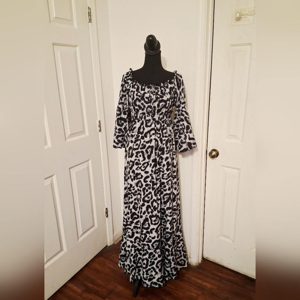 Black Grey and White Leopard Print Dress - Picture 3 of 7